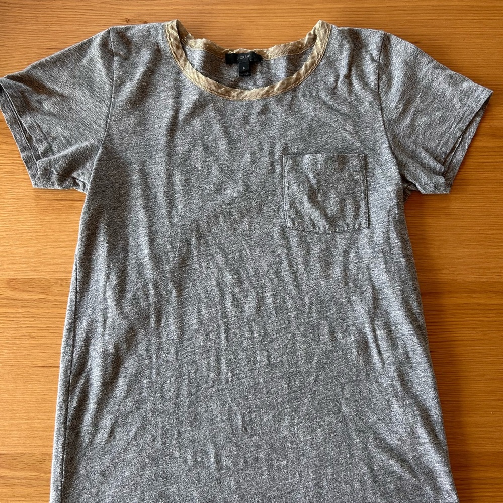 J. Crew Gray Pocket Tee with Metallic Gold Trim